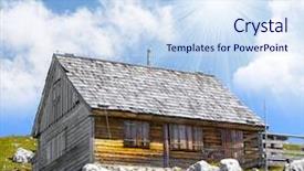  Presentation with cabin - Amazing presentation design having cabin woods - wooden house in alps landscape backdrop and a sky blue colored foreground