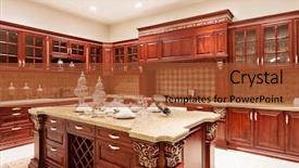  Presentation with kitchen cabinet - PPT theme with cabinet - kitchen interior background and a red colored foreground
