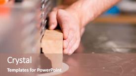  Presentation with carpenter - Amazing PPT layouts having close up of an empty wooden sign hanging on a rope on white background backdrop and a sky blue colored foreground