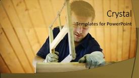  Presentation with cabinet - Theme with cabinet maker - carpenter working on a hand background and a yellow colored foreground