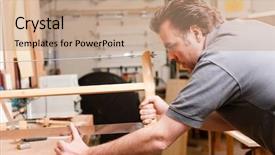  Presentation with cabinet - Beautiful presentation theme featuring cabinet maker - carpenter working on a hand backdrop and a coral colored foreground