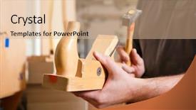 Presentation with cabinet - Amazing PPT layouts having cabinet maker - carpenter working with a planer backdrop and a  colored foreground
