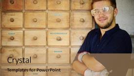  Presentation with craft - Presentation design featuring cabinet maker - craft worker working in workshop background and a coral colored foreground