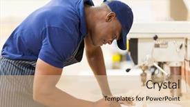  Presentation with railway workshop india - Slide set having cabinet maker - young african carpenter working background and a lemonade colored foreground