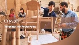  Presentation with cabinet - PPT theme featuring cabinet-makers-build-a-wooden background and a coral colored foreground