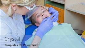  Presentation with cabinet - Presentation design featuring cabinet-of-a-dentist-treatment background and a light blue colored foreground