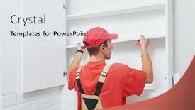  Presentation with cabinet - PPT theme consisting of cabinet-shelf-installation-worker-assembling background and a white colored foreground