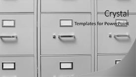  Presentation with archive - Audience pleasing theme consisting of cabinet with documents in archive backdrop and a light gray colored foreground