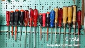  Presentation with craft - Audience pleasing PPT layouts consisting of cabinet with tool backdrop and a  colored foreground