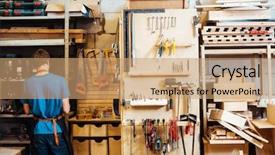  Presentation with cabinetmaker - Colorful slides enhanced with cabinetmaker choosing tools for work backdrop and a coral colored foreground