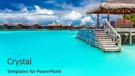  Presentation with vibrant blue - Slide set consisting of jetty on a tropical island background and a cyan colored foreground