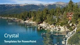  Presentation with tahoe - Amazing PPT layouts having cabins next to lake tahoe backdrop and a ocean colored foreground
