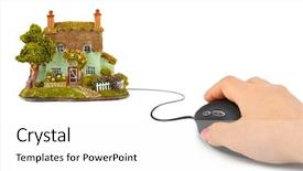  Presentation with hand shake computer - Slide set consisting of cable calculations - hand with computer mouse background and a white colored foreground