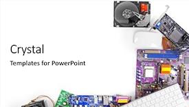  Presentation with parts - Audience pleasing slide deck consisting of cable calculations - set of computer parts isolated backdrop and a white colored foreground