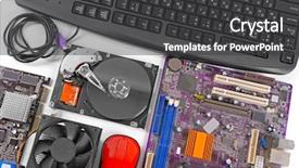  Presentation with parts - Colorful presentation design enhanced with cable calculations - set of computer parts backdrop and a dark gray colored foreground