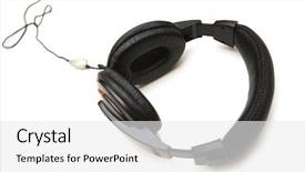  Presentation with cable - Presentation theme enhanced with cable free - black earphones isolated background and a  colored foreground