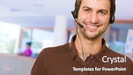  Presentation with microphone - Audience pleasing PPT theme consisting of cable free - portrait of young male backdrop and a  colored foreground