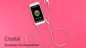  Presentation with smartphone - Presentation design consisting of cable free - smartphone with earphones on color background and a coral colored foreground