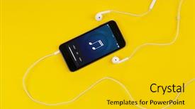  Presentation with color - PPT theme with cable free - smartphone with earphones on color background and a  colored foreground