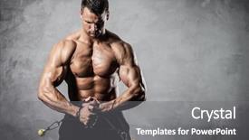  Presentation with brutal strong bodybuilder athletic fitness - Theme enhanced with cable guy - brutal athletic man pumping up background and a gray colored foreground
