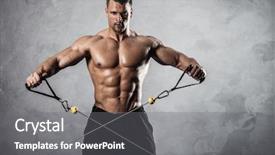  Presentation with brutal strong bodybuilder athletic fitness - Presentation theme with cable guy - brutal athletic man pumping up background and a gray colored foreground