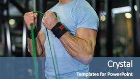  Presentation with band - Slide set with cable guy - image of man doing exercise background and a teal colored foreground