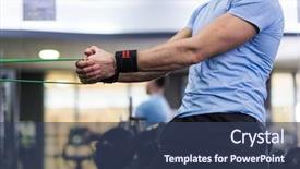  Presentation with band - Presentation featuring cable guy - man doing side-to-side chops exercise background and a ocean colored foreground