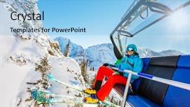  Presentation with outdoor activities - Beautiful presentation theme featuring cable guy - skier sitting at ski lift backdrop and a light blue colored foreground