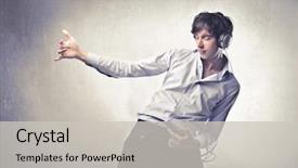  Presentation with music man in suit guitar - Slide deck featuring cable guy - young man listening to music background and a light gray colored foreground