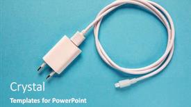  Presentation with cable - Colorful slide set enhanced with cable phone chargers on blue background backdrop and a teal colored foreground