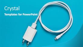  Presentation with cable - Beautiful slide deck featuring cable phone chargers on blue background backdrop and a teal colored foreground
