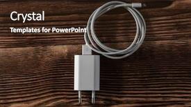  Presentation with cable - Slide set having cable phone chargers on wood background and a  colored foreground