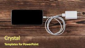  Presentation with power bank - Cool new slide set with cable phone chargers on wood backdrop and a  colored foreground