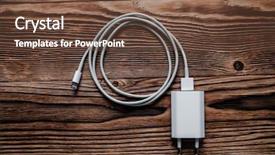  Presentation with power cable - Amazing PPT theme having cable phone chargers on wood backdrop and a  colored foreground