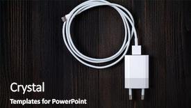  Presentation with cable - Presentation design enhanced with cable phone chargers on wood background and a  colored foreground