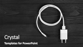  Presentation with power bank - Beautiful slide set featuring cable phone chargers on wood backdrop and a dark gray colored foreground