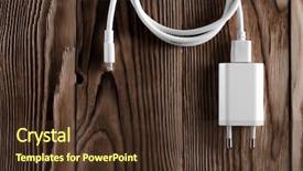  Presentation with cable electri - PPT theme enhanced with cable phone chargers on wood background and a tawny brown colored foreground