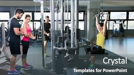  Presentation with workout - PPT theme featuring cable pulley system gym workout background and a ocean colored foreground