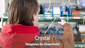  Presentation with hardware - Amazing PPT theme having cable tags - man at a hardware store backdrop and a tawny brown colored foreground