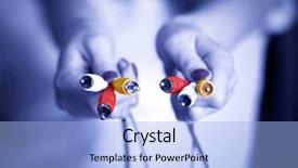  Presentation with television - Presentation theme consisting of cable television - woman hands with plugs low background and a light blue colored foreground