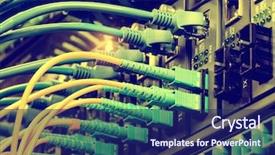  Presentation with fiber optic - PPT theme featuring cable trays - fiber optic servers and hardwares background and a navy blue colored foreground