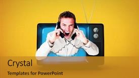  Presentation with phone - Cool new PPT layouts with cable tv - confident businessman having a phone backdrop and a gold colored foreground