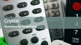  Presentation with remote - Amazing presentation theme having cable tv - many remote control devices close-up backdrop and a  colored foreground