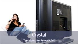  Presentation with television watching - Colorful PPT theme enhanced with cable tv - young woman sitting comfortable backdrop and a ocean colored foreground