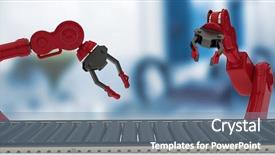  Presentation with conveyor belt - Beautiful PPT layouts featuring cables manufacturing - digital image of empty conveyor backdrop and a seafoam green colored foreground