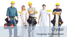  Presentation with industrial workers - Cool new presentation design with cables manufacturing - industrial contractors workers people isolated backdrop and a light blue colored foreground