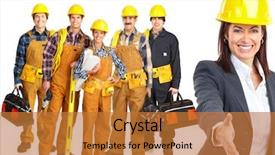  Presentation with industrial workers - Cool new presentation theme with cables manufacturing - industrial workers people isolated backdrop and a  colored foreground