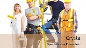  Presentation with industrial workers - Cool new PPT theme with cables manufacturing - industrial workers people isolated backdrop and a coral colored foreground