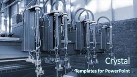 Presentation with machine - Amazing PPT theme having cables manufacturing - machine for cutting metal backdrop and a ocean colored foreground