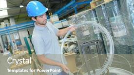  Presentation with roll - Beautiful PPT layouts featuring cables manufacturing - man in factory holding roll backdrop and a gray colored foreground